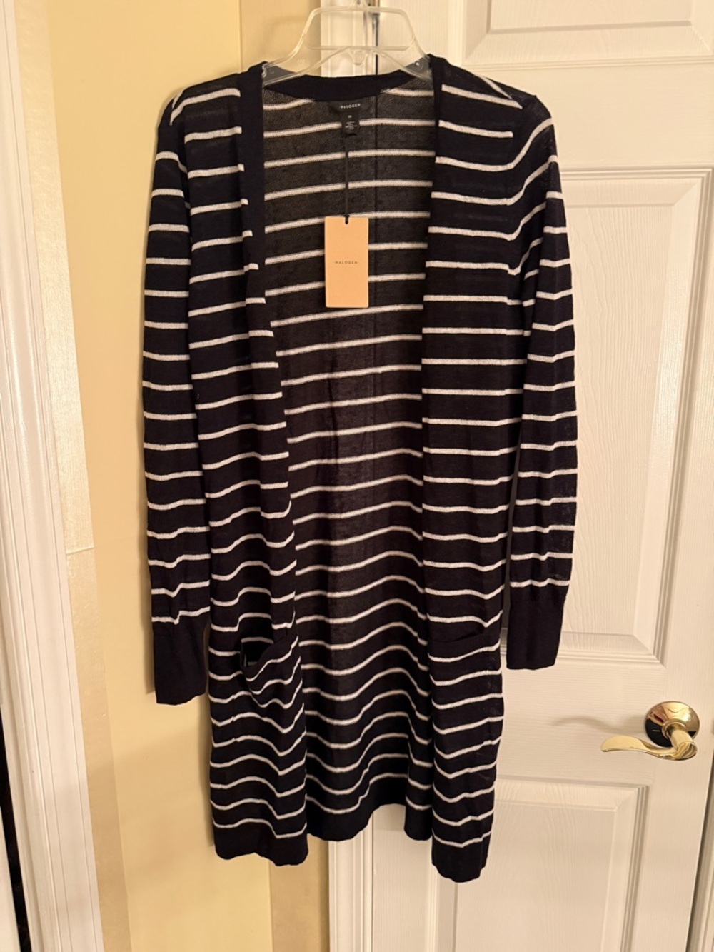 Halogen Black & White Striped Knit Cardigan
